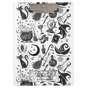 Magical Witch Whimsical Wiccan Pagan Black & White Clipboard