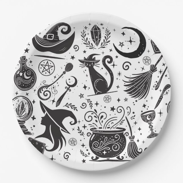 Magical Witch Whimsical Wiccan Pagan Party Paper Plate (Front)