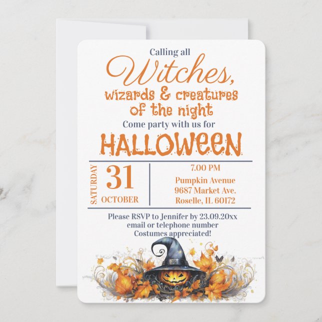 Magical Witches and Wizards Halloween Party  Invitation (Front)