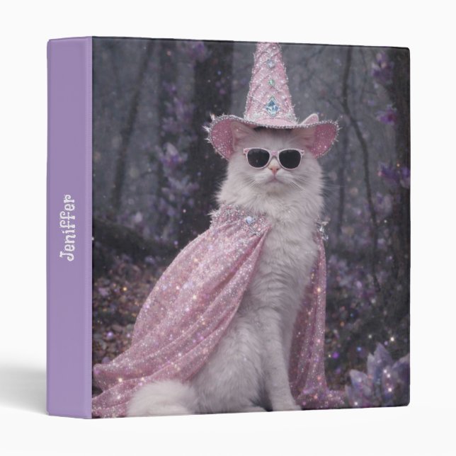 Magical Wizard Cat in Sparkly Pink Cape and Hat    Binder (Front/Spine)