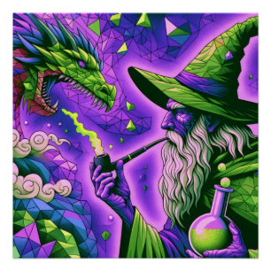 Magical Wizard Dragon Fantasy Art Poster