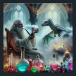 Magical Wizard Dragon Fantasy Art Poster<br><div class="desc">A magical fantasy Wizard casting spells mixing potions with his Dragon. Whether you’re a fantasy enthusiast, a gamer, or simply appreciate stunning art, this poster is a must-have. Hang it in your home, office, or game room to ignite your imagination and transport yourself to a world where magic and dragons...</div>