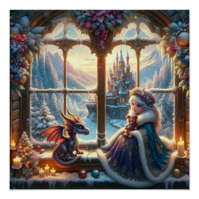 Magical Wizard Sorceress Dragon Fantasy Art Poster (Front)