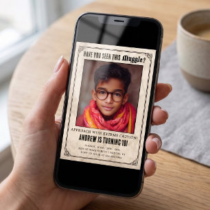 Magical Wizard Wanted Photo Birthday Invitation