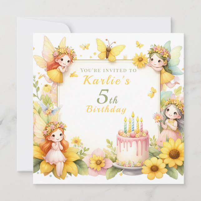 Magical yellow Fairy garden - Birthday  Invitation (Front)