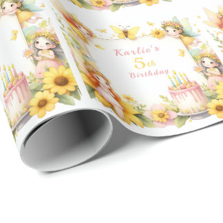 Magical yellow Fairy garden - Birthday  Wrapping Paper