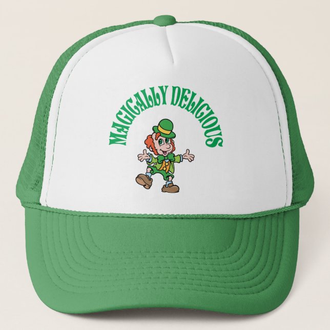 Magically Delicious Dancing Leprechaun Trucker Hat (Front)