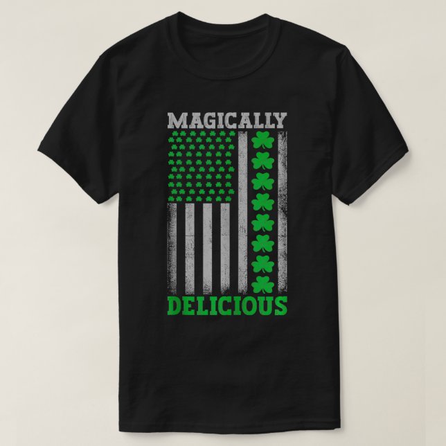 Magically Delicious Lucky Clover Distressed Americ T-Shirt (Design Front)