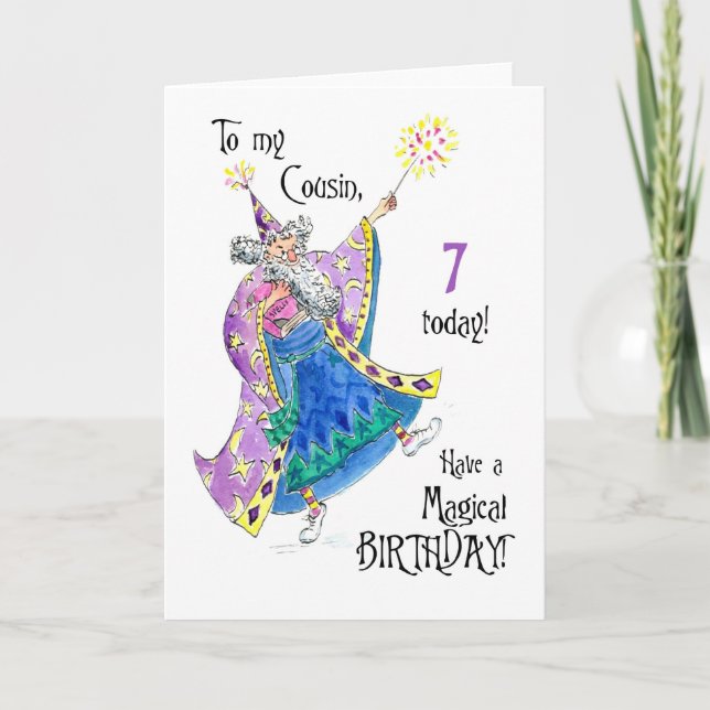 Magician 7th Birthday Card for a Cousin (Front)
