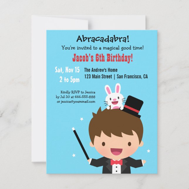 Magician Boy Kids Magic Birthday Party Invitation (Front)