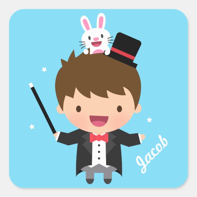 Magician Boy Magic Bunny Trick For Kids Square Sticker (Front)