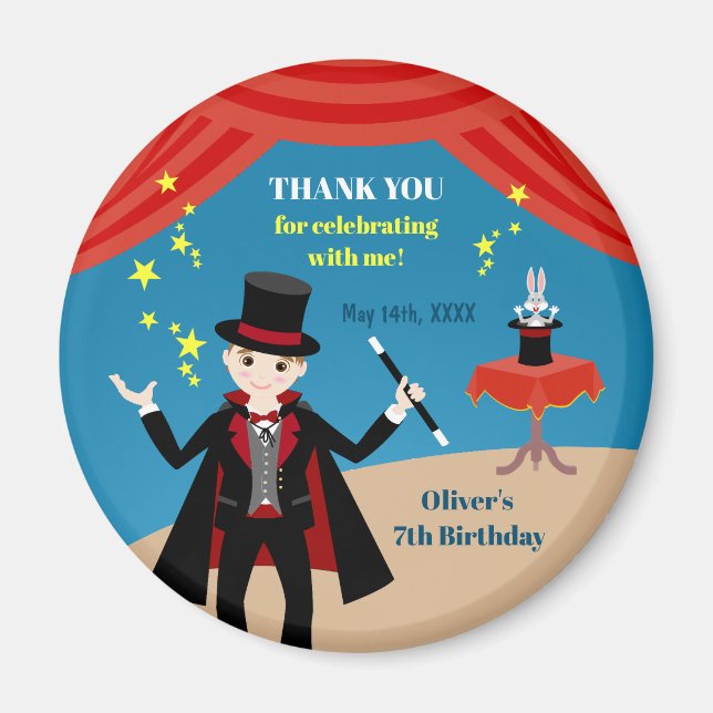 Magician Boy Show Birthday Party Magnet (Front)