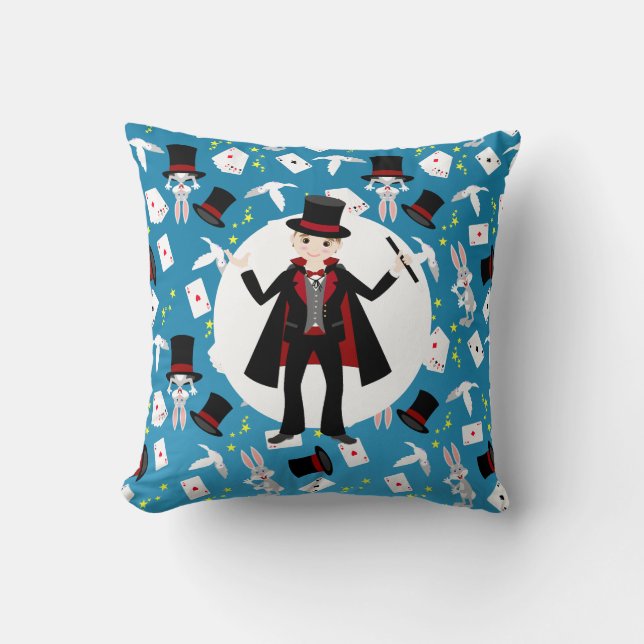 Magician Boy Show Birthday Party Throw Pillow (Front)