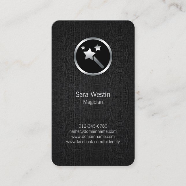 Magician Chrome Magic Wand Icon Business Card (Front)