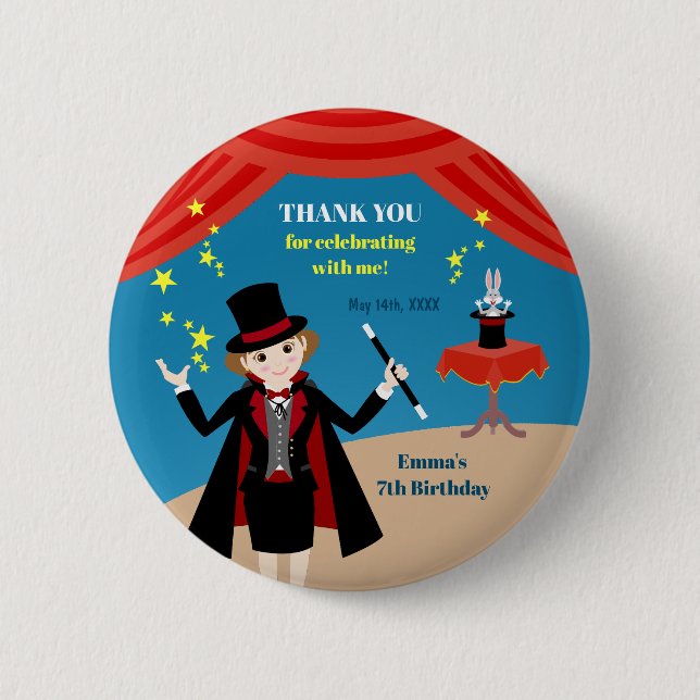 Magician Girl Show Birthday Party 2 Inch Round Button (Front)