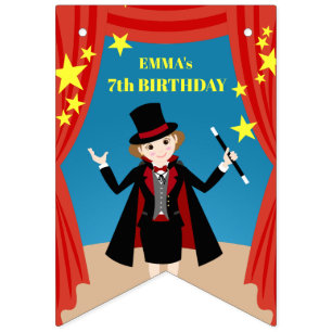 Magician Girl Show Birthday Party Bunting Flags