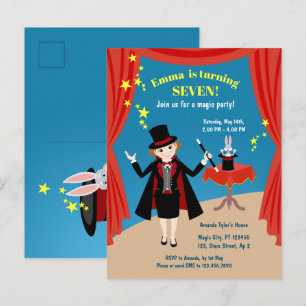 Magician Girl Show Birthday Party Invitation Postcard