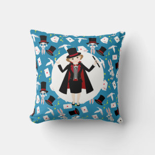 Magician Girl Show Birthday Party Throw Pillow