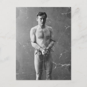 Magician Harry Houdini Standing In Chains Postcard