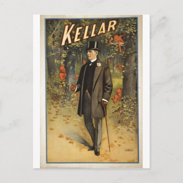 Magician Harry Kellar with Cane. Postcard (Front)