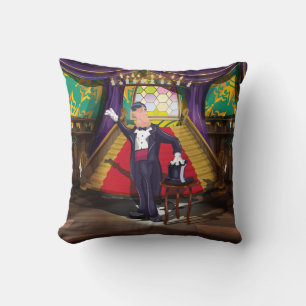 Magician performing magic trick on stage throw pillow
