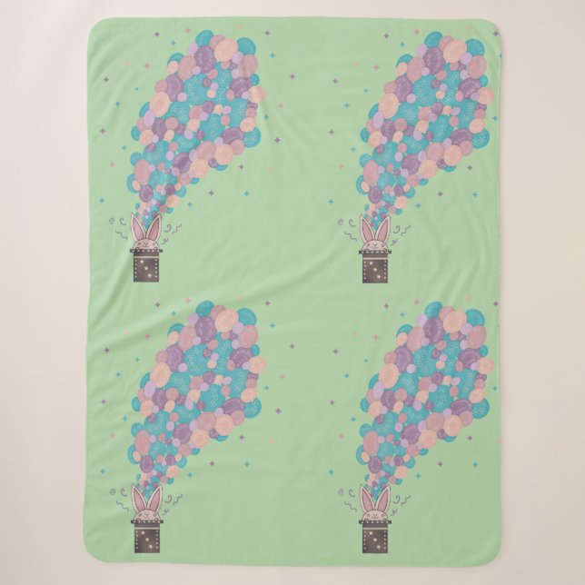 Magician Rabbit Bubble Explosion | Whimsical Magic Sherpa Blanket (Front)