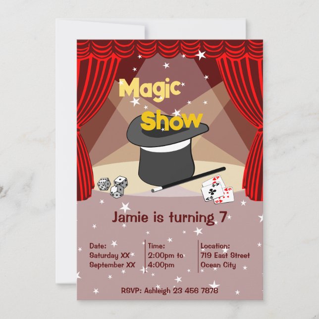 Magician Show Kids 7th Birthday Party Invitation (Front)