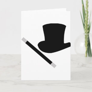 magician top hat and magic wand card