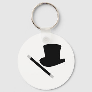 magician top hat and magic wand keychain