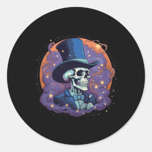 Magician Top Hat Stars Smoke Skull Halloween Classic Round Sticker