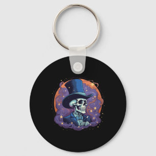 Magician Top Hat Stars Smoke Skull Halloween Keychain