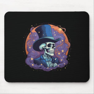 Magician Top Hat Stars Smoke Skull Halloween Mouse Pad