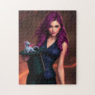 Magician with Tiny Dragon Jigsaw Puzzle