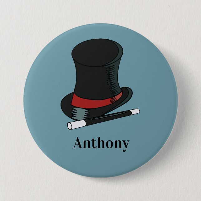 Magicians Hat and Magic Wand Personalized 3 Inch Round Button (Front)