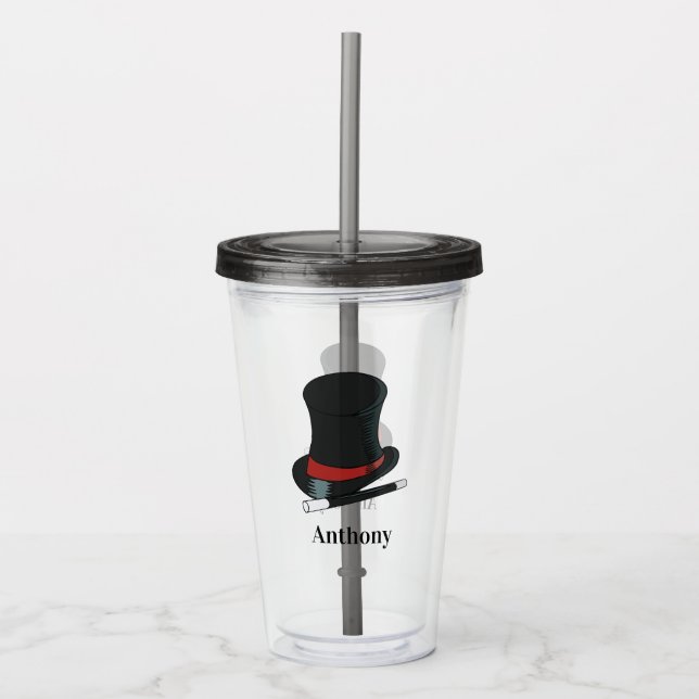 Magicians Hat and Magic Wand Personalized Acrylic Tumbler (Front)