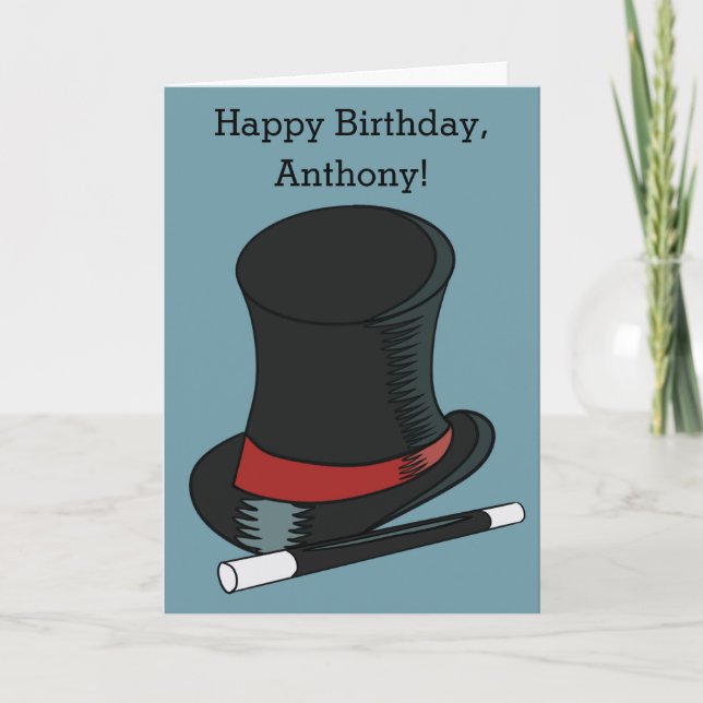 Magicians Hat and Magic Wand Personalized Card (Front)