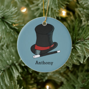 Magicians Hat and Magic Wand Personalized Ceramic Ornament