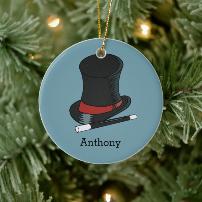 Magicians Hat and Magic Wand Personalized Ceramic Ornament (Tree)
