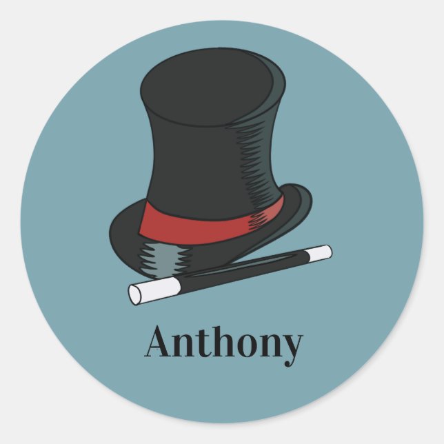 Magicians Hat and Magic Wand Personalized Classic Round Sticker (Front)