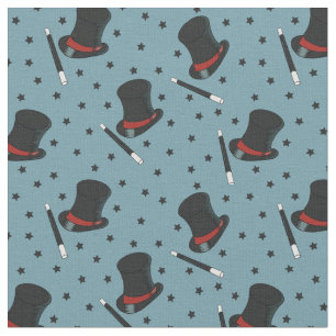 Magicians Hats, Magic Wands and Stars Blue Fabric