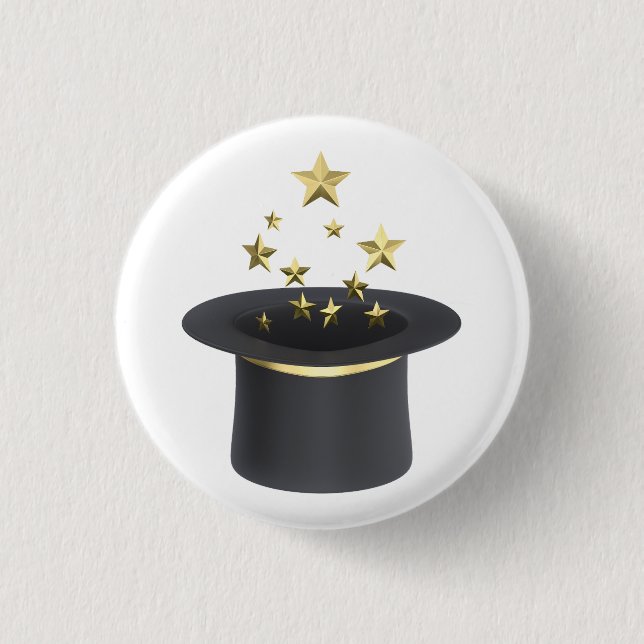 Magicians top hat with golden stars 1 inch round button (Front)