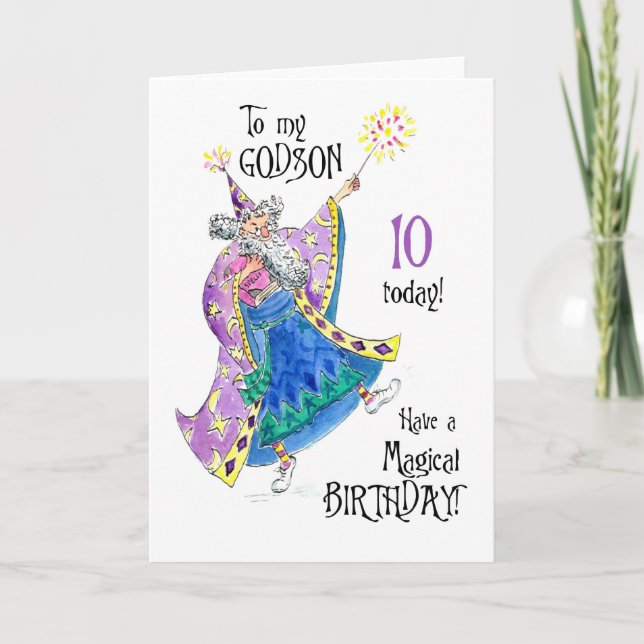 Magicien Carte d'anniversaire 10e pour un Godson (Devant)