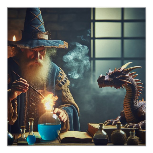 Magicien Dragon Fantasy Art Poster (Devant)