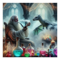 Magicien Dragon Fantasy Art Poster