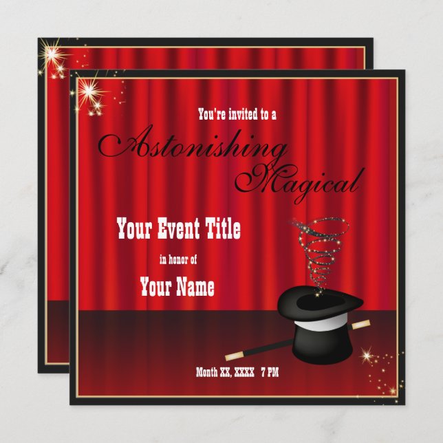 Magicien magicien, événement Invitation personnali (Devant / Derrière)