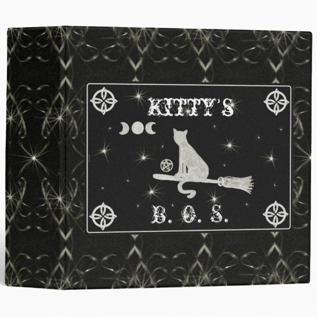 Magick Cat Black & White Book of Shadows Binder (Front/Spine)