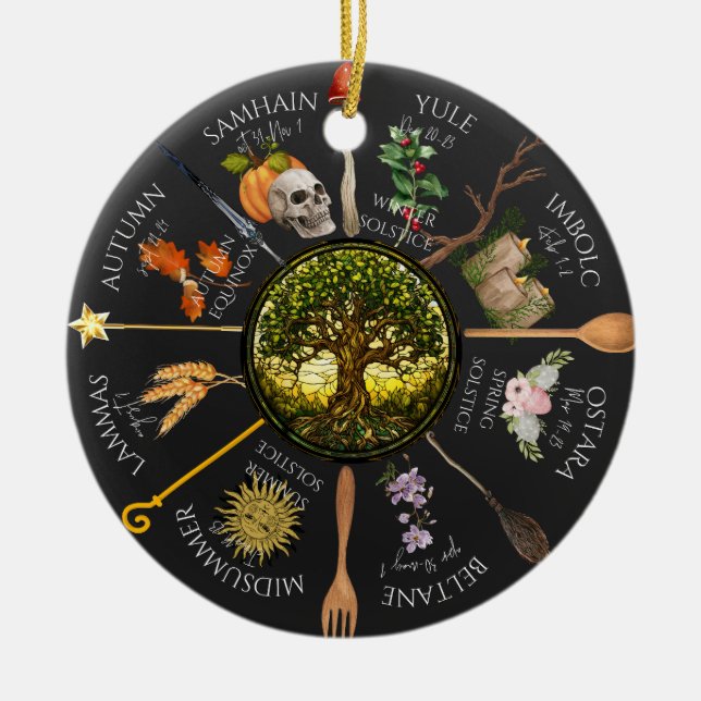 Magickal Wheel of the Year Ceramic Ornament (Front)