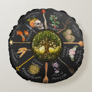 Magickal Wheel of the Year Round Pillow