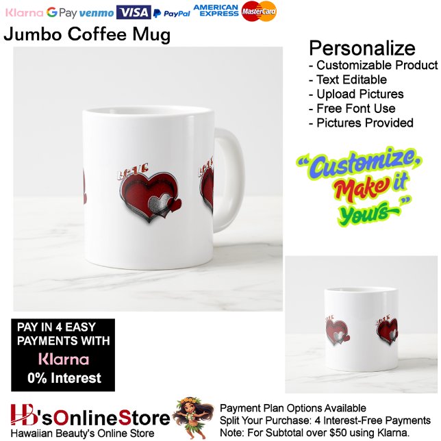 Magie cardiaque blanc Jumbo Mug (Love Heart Jumbo Coffee Mug with White Background.
)