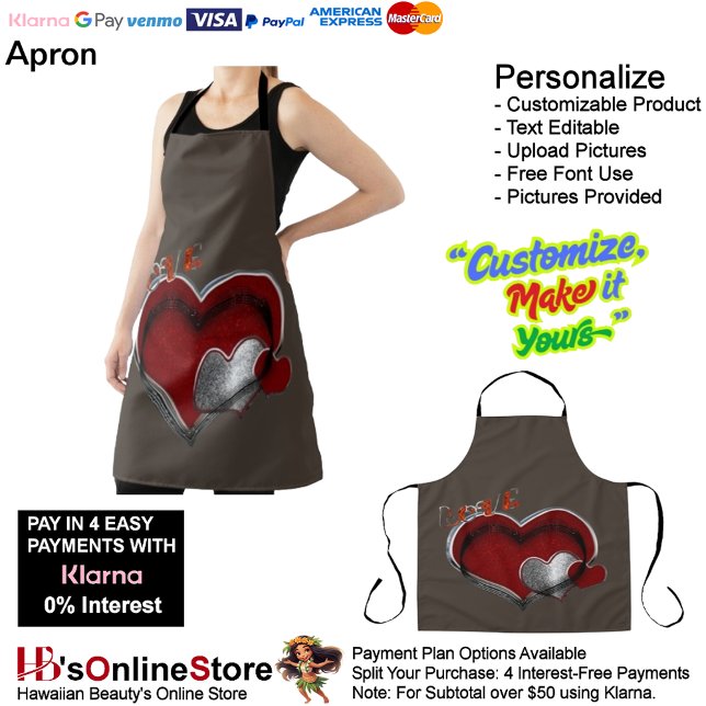 Magie cardiaque Brown grand tablier (Love Heart Brown kitchen Cooking Mess Free Large Apron.)